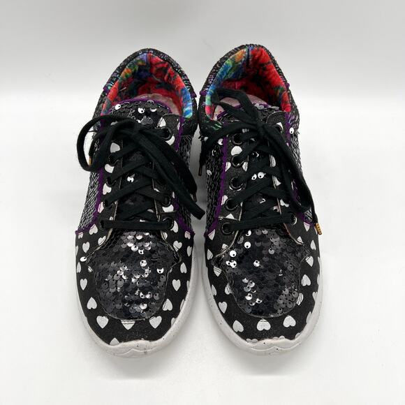IRREGULAR CHOICE Run The World Sneakers Womens 40 Black Multi Sequined Glitter - Picture 6 of 11